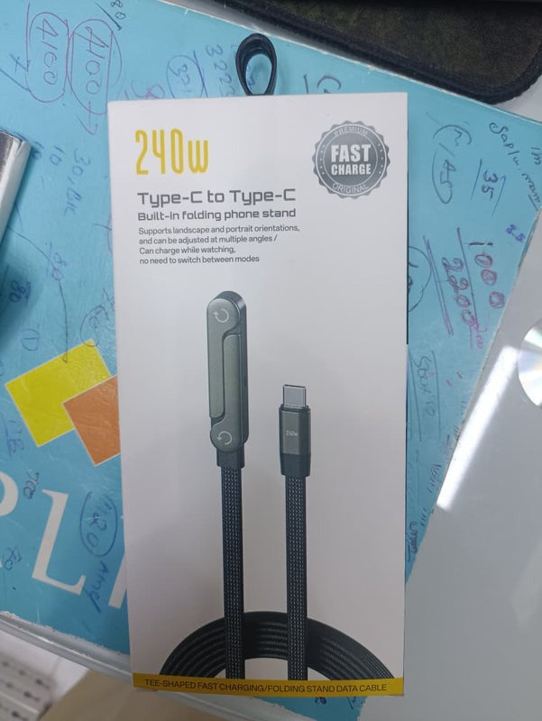 240W Type-C to Type-C Fast Charging Cable with Built-in Folding Phone Stand