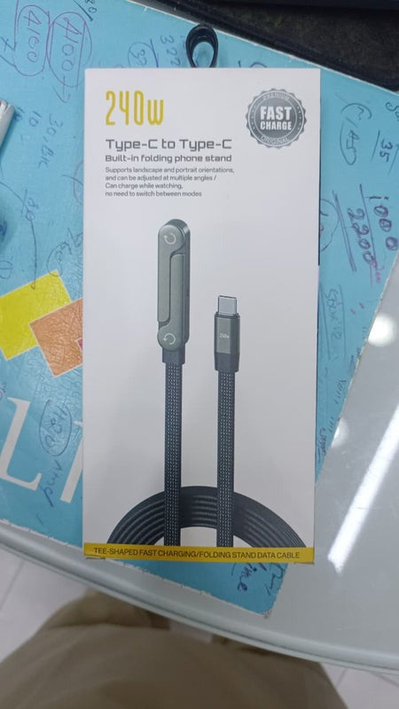 240W Type-C to Type-C Fast Charging Cable with Built-in Folding Phone Stand
