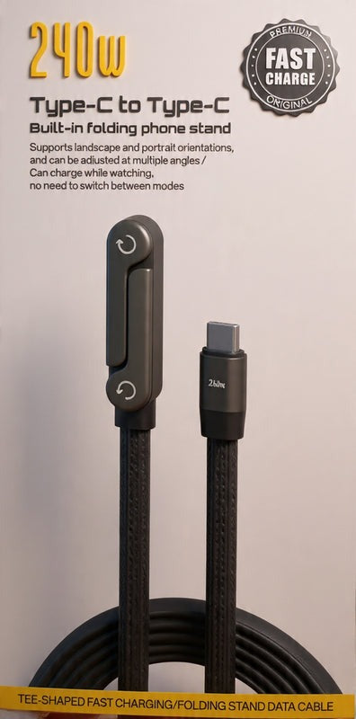 240W Type-C to Type-C Fast Charging Cable with Built-in Folding Phone Stand