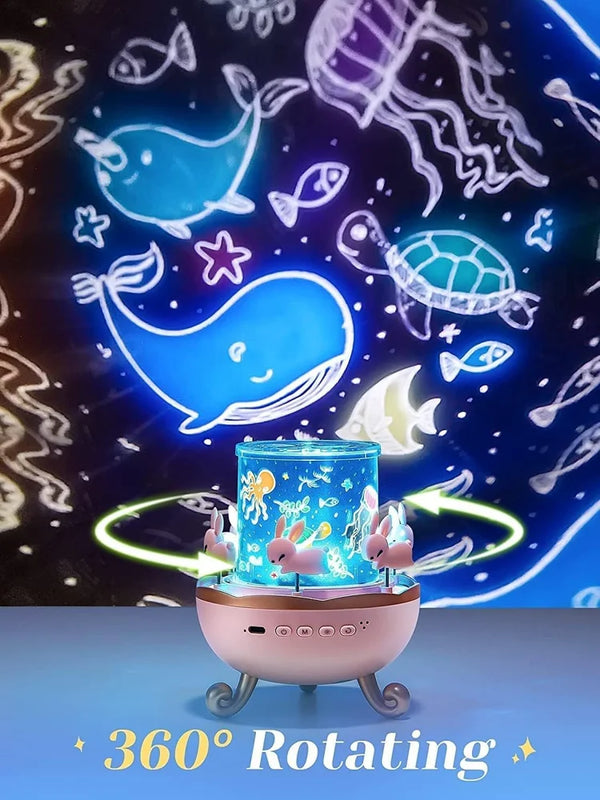 Cute Bunny Carousel Galaxy Star Projector – Rotating Night Light Lamp for Kids Room
